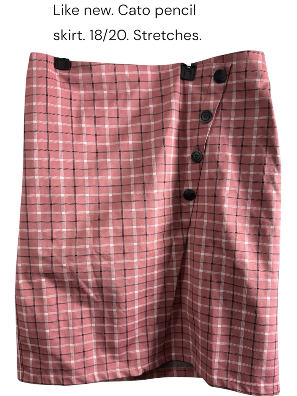 Cato Rose Pink Plaid Button-Accent Pencil Skirt